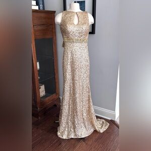 Madison James full sequined gold dress sz 4